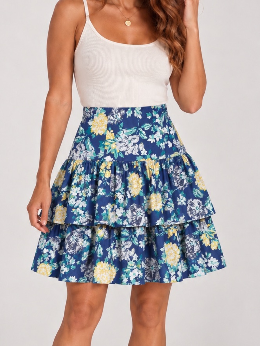 Vintage Laura Ashley floral tiered skirt blue botanical print size XS